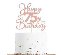Sotpot 1 Pack 75th Birthday Cake Topper Double-sided Rose Gold Glitter Cake Pick Cake Decoration for Happy 75th Birthday Anniversary Party Decorations