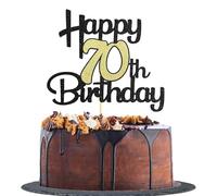 Sotpot 1 Pack Black&Gold Glitter 70th Cake Topper, 70th Birthday Cake Decorations for Birthday Party Anniversary Party Supplies