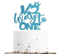 Sotpot 1 Pack Half Way To One Cake Topper Blue Glitter 1/2 Half Birthday Cake Decoration for Baby Half Year Old Birthday Party Gender Reveal Party Supplies