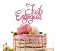 Sotpot 1 Pack Just Engaged Cake Topper Pink Glitter We're Engaged Cake Pick Engagement Party Decoration for Bridal Engagement Wedding Party Cake Decoration
