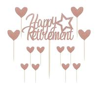 Sotpot 13PCS Rose Gold Glitter Happy Retirement Cake Topper with Heart Cupcake Toppers Retired Cake Topper for Men Women Retirement Party Cake Decorations