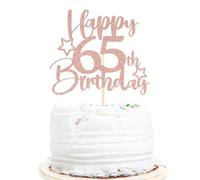 Sotpot 1PC 65th Birthday Cake Topper Double-sided Rose Gold Glitter Cake Topper with Star Pattern Cake Decoration for Happy 65th Birthday Party Decorations Supplies
