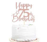 Sotpot 1PC 75th Birthday Cake Topper Double-sided Rose Gold Glitter Cake Topper with Star Pattern Cake Decoration for Happy 75th Birthday Party Decorations Supplies