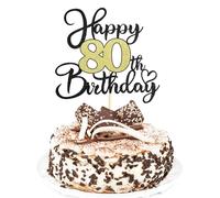 Sotpot 1PC 80th Birthday Cake Topper Black Gold Glitter Cake Pick with Heart Pattern Cake Decoration for Happy 80th Birthday Party Decorations Supplies