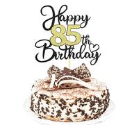 Sotpot 1PC 85th Birthday Cake Topper Black Gold Glitter Cake Pick with Heart Pattern Cake Decoration for Happy 85th Birthday Party Decorations Supplies