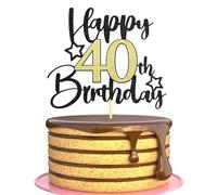 Sotpot 1PC Happy 40th Birthday Cake Topper with Star Pattern Black Gold Glitter Cake Pick Cake Decoration for 40th Birthday Theme Party Cake Decorations Supplies