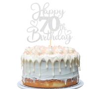 Sotpot 1PC Happy 70th Birthday Cake Topper Double-sided Silver Glitter Cake Pick Cake Decoration for 70th Birthday Anniversary Party Supplies