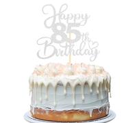 Sotpot 1PC Happy 85th Birthday Cake Topper Double-sided Silver Glitter Cake Pick Cake Decoration for 85th Birthday Anniversary Party Supplies