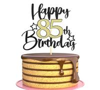 Sotpot 1PC Happy 85th Birthday Cake Topper with Star Pattern Black Gold Glitter Cake Pick Cake Decoration for 85th Birthday Theme Party Cake Decorations Supplies