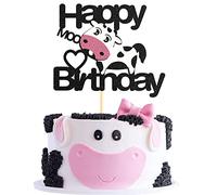 Sotpot 1PC Happy Birthday Cow Cake Topper Glitter Cow Cake Topper for Baby Shower Cow Farm Animal Themed Birthday Party Cake Decorations Supplies