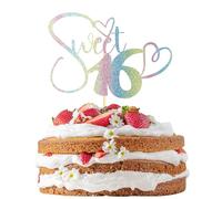 Sotpot 1PC Rainbow Glitter Sweet 16 Cake Topper Happy 16th Birthday Cake Picks for Sweet Sixteen Theme Party Cake Decorations Supplies Colour