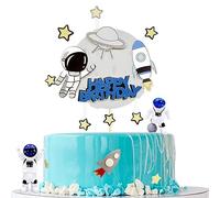 Sotpot 1PC Space Cake Toppers Astronaut Space Cake Decorations Outer Space Themed Space Party Decorations for Kids Men Spaceship Theme Birthday Party Supplies