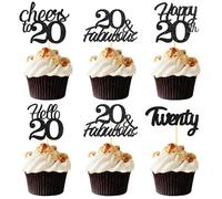 Sotpot 30 Pack 20th Birthday Cupcake Toppers Hello 20 Cheers to 20 Years Cupcake Picks for 20th Birthday Anniversary Party Cake Decorations Black Glitter