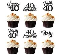 Sotpot 30 Pack 40th Birthday Cupcake Toppers Hello 40 Cheers to 40 Years Cupcake Picks for 40th Birthday Anniversary Party Cake Decorations Black Glitter