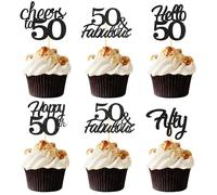 Sotpot 30 Pack 50th Birthday Cupcake Toppers Hello 50 Cheers to 50 Years Cupcake Picks Cake Decoration for 50th Milestone Birthday Anniversary Party Black Glitter