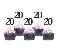 Sotpot 30 Pack Happy 20th Cupcake Toppers 20 Birthday Cake Decorations for 20th Birthday Wedding Anniversary Party Supplies Black Glitter