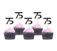 Sotpot 30 Pack Happy 75th Cupcake Toppers 75 Birthday Cake Decorations for 75th Birthday Wedding Anniversary Party Supplies Black Glitter