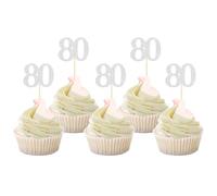 Sotpot 30 Pack Happy 80th Birthday Cupcake Toppers 80 Years Cupcake Decorations for 80th Birthday Anniversary Party Supplies Silver Glitter