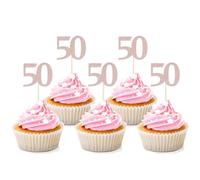 Sotpot 30PCS 50th Birthday Cupcake Toppers Rose Gold Glitter 50th Cupcake Picks for Happy 50th Birthday Party Decorations