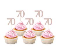 Sotpot 30PCS 70th Birthday Cupcake Toppers Rose Gold Glitter 70th Cupcake Picks for Happy 70th Birthday Party Decorations