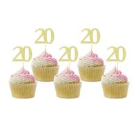 Sotpot 30PCS Gold Glitter 20th Birthday Cupcake Toppers Cheers to 20 Years Cupcake Picks for 20th Birthday Anniversary Party Decorations
