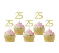 Sotpot 30PCS Gold Glitter 25th Birthday Cupcake Toppers Cheers to 25 Years Cupcake Picks for 25th Birthday Anniversary Party Decorations