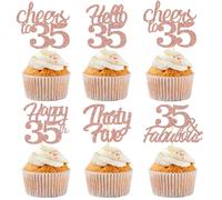 Sotpot 30PCS Happy 35th Birthday Cupcake Toppers Rose Gold Glitter 35 Fabulous Cheers to 35 Cupcake Decorations for 35th Birthday Anniversary Party Supplies