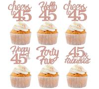 Sotpot 30PCS Happy 45th Birthday Cupcake Toppers Rose Gold Glitter 45 Fabulous Cheers to 45 Cupcake Decorations for 45th Birthday Anniversary Party Supplies