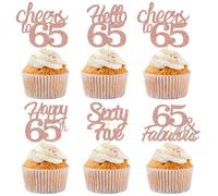 Sotpot 30PCS Happy 65th Birthday Cupcake Toppers Rose Gold Glitter 65 Fabulous Cheers to 65 Cupcake Decorations for 65th Birthday Anniversary Party Supplies