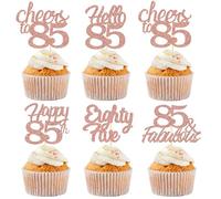 Sotpot 30PCS Happy 85th Birthday Cupcake Toppers Rose Gold Glitter 85 Fabulous Cheers to 85 Cupcake Decorations for 85th Birthday Anniversary Party Supplies
