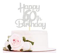 Sotpot 60th Birthday Cake Topper Silver Glitter 1 pack for 60th Birthday Anniversary Party Decor Supplies