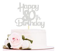 Sotpot 80th Birthday Cake Topper Silver Glitter 1 pack for 80th Birthday Anniversary Party Decor Supplies