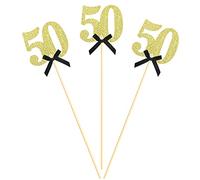 Sotpot 8pcs 50th Birthday Centerpiece Sticks Gold Glitter Number 50 with Bow Centerpieces Table Flower Topper for Man Woman 50th Birthday Anniversary Table Party Decorations