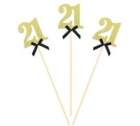 Sotpot 8pcs Gold Glitter 21st Birthday Centerpiece Sticks Number 21 with Bow Centerpieces Table Flower Topper for Man Woman 21st Birthday Anniversary Table Party Decorations