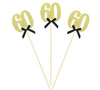 Sotpot 8pcs Gold Glitter 60th Birthday Centerpiece Sticks Number 60 with Bow Centerpieces Table Flower Topper for 0th Birthday Wedding Anniversary Party Decorations Gold Glitter