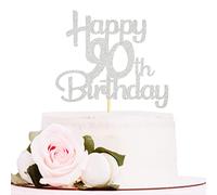 Sotpot 90th Birthday Cake Topper Silver Glitter 1 pack for 90th Birthday Anniversary Party Decor Supplies