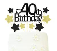 Sotpot Glitter 40th Birthday Cake Decorations 40th Cake Topper Star Cupcake Toppers for Birthday Party Decorations - 9 PCS