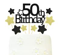 Sotpot Glitter 50th Birthday Cake Decorations 50th Cake Topper Star Cupcake Toppers for Birthday Party Decorations - 9 PCS