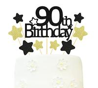 Sotpot Glitter 90th Birthday Cake Decorations 90th Cake Topper Star Cupcake Toppers for Birthday Party Decorations - 9 PCS