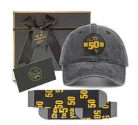 Sotpot Ready Gift 50th Birthday Gift Set for Men, Vintage Washed Black Cap Gold Foil Patch, 50th Socks, Gold Foil Card & Metallic Edged Gift Box, Gifts for Husband, Father