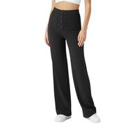 SotRong Black Wide Leg Stretchy Trousers for Women Elasticated High Waisted Button Multiple Pockets Pull On Straight Leg Casual Slack Trouser Style Yoga Pants Summer Leisure Palazzo Pants S
