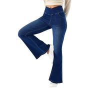 SotRong Crossover High Waisted Tummy Control Flared Jeans for Tall Women Elasticated Bell Bottom Jean Trousers Trendy Stretchy Bootcut Denim Pants with Pockets Dark Blue XL