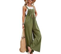 SotRong Dungarees for Women Uk Wide Leg Jumpsuit With Pocket Loose Fit Playsuits Summer Boho Romper Sleeveless Strappy Overalls Army Green XL