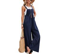SotRong Dungarees for Women Uk Wide Leg Jumpsuit With Pocket Loose Fit Playsuits Summer Boho Romper Sleeveless Strappy Overalls Navy Blue S