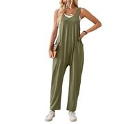 SotRong Jumpsuits for Women Casual Summer Hot Shot Onesie Rompers Sleeveless Loose Strap Baggy Overalls with Pockets Army Green L