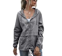 SotRong Lightweight Packable Waterproof Jackets Women Windbreaker Outdoor Cycling Rnning Zipper Jacket with Hood Quick Dry Showerproof Raincoat Dark Grey L