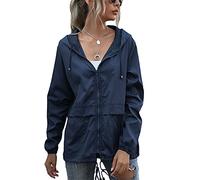 SotRong Lightweight Packable Waterproof Jackets Women Windbreaker Outdoor Cycling Rnning Zipper Jacket with Hood Quick Dry Showerproof Raincoat Navy Blue XL