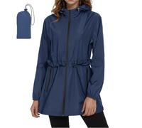 SotRong Lightweight Thin Jackets for Women uk Windproof and Waterproof Summer Jacket Foldable Raincoat in Pouch Ladies Pack a Mac Wind Breaker Outdoor Trench Coat Navy Blue 2XL