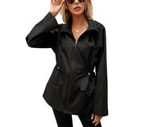 SotRong Lightweight Waterproof Jacket Womens Packable Rain Jacket Showerproof Hoodie Jackets Casual Zip Up Windbreaker Outdoor Trench Coat Ladies Fashion Rainwear Summer Anorak Black L