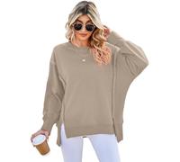 SotRong Oversized Sweatshirt for Women Longs Sleeve Baggy Slouchy Boxy Tops Crewneck Pullover T Shirt Ladies Loose Fit Sweatshirts Without Hood Girls Spring Autumn Winter Clothes Khaki S